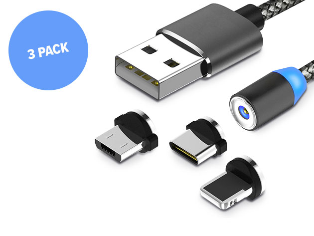 Magnetic 3-in-1 Charging Cable: 3-Pack
