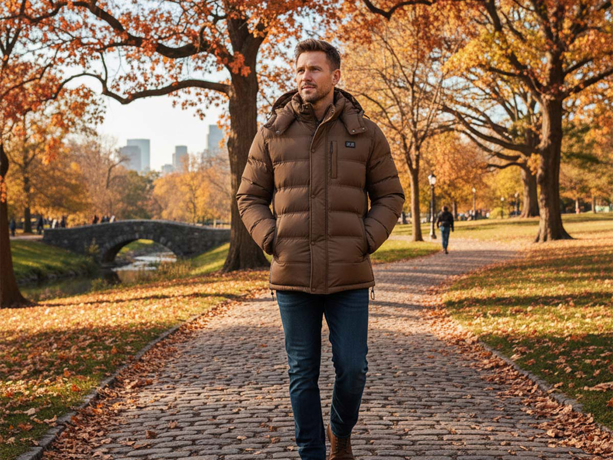 Men's Helios Hybrid Heated Coat with Power Bank (Mocha/Large)