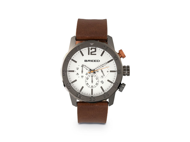 Breed Manuel Chronograph Leather-Band Watch (Brown/Gunmetal)