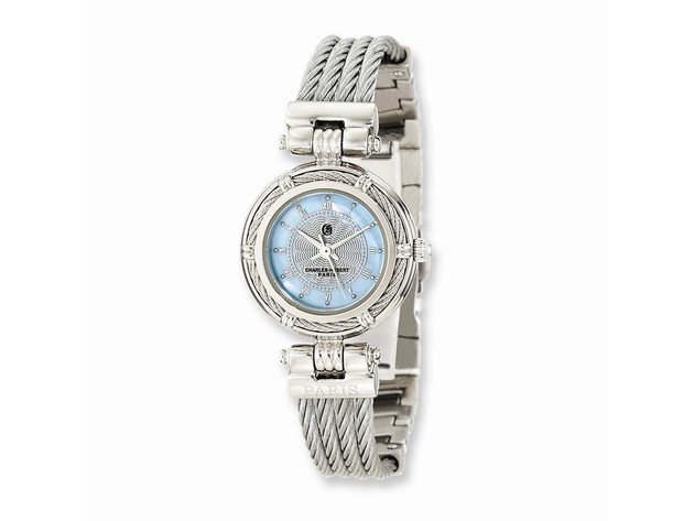 Charles Hubert Ladies Stainless Steel MOP Dial Wire Bangle Watch