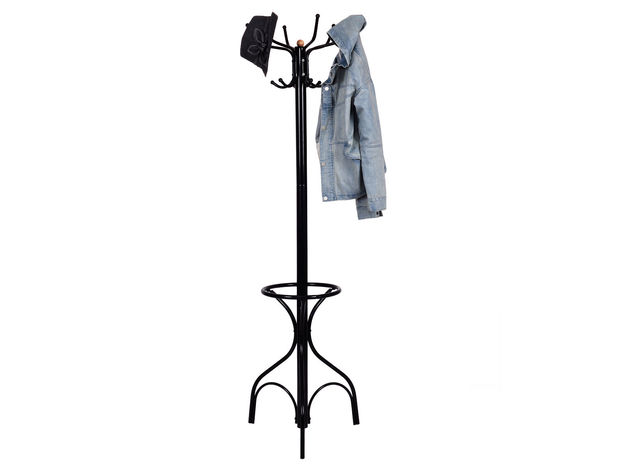 Costway Metal Coat Hat Rack Organizer Clothes Hanger Hooks Tree Stand Umbrella Holder - Black
