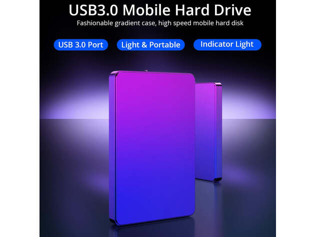 Slim Portable USB 3.0 External Hard Drive - 500GB (Purple/Blue Gradient)