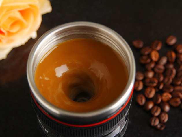 Self-Stirring Camera Lens Mug