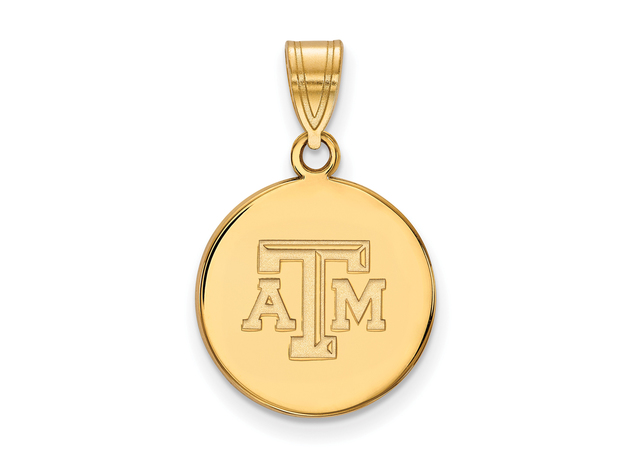 NCAA 10k Yellow Gold Texas A&M U. Medium Disc Pendant
