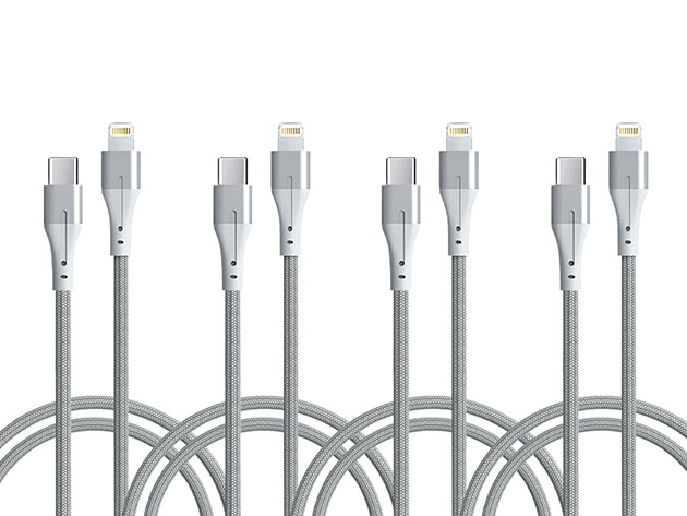 Braided MFI Certified USB-C to Lightning Cable 2M (White/4-Pack)