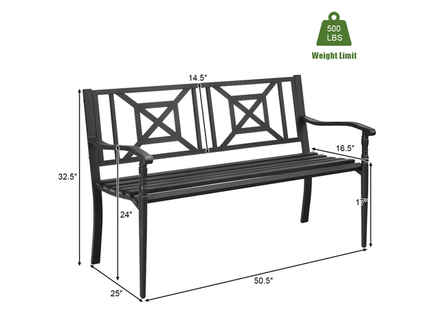 Costway Patio Garden Bench Steel Frame Park Yard Outdoor Furniture Porch Chair Black