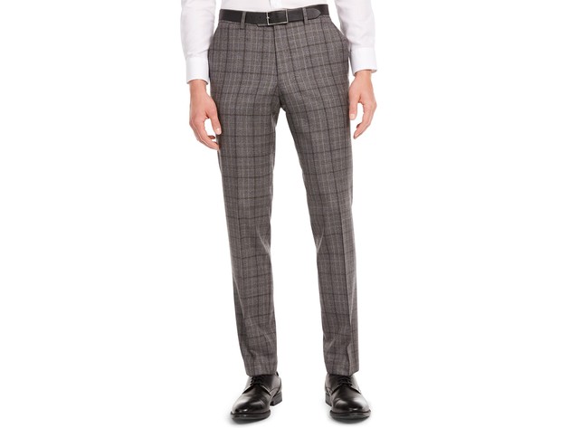 Bar III Men's Slim-Fit Gray/Brown Plaid Suit Separate Pants Gray Size 33X32