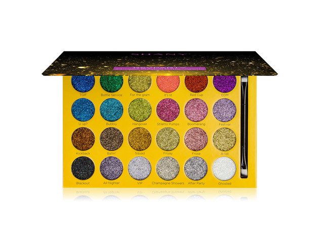 SHANY RSVParty Glitter Eyeshadow Palette - 24 Long-Lasting Pressed Glitter Pigments for Face and Body - Ultra Pigmented Glitter Makeup set with Brush.