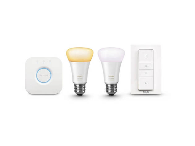 Hue 464776 White Ambiance Starter Kit(2 A19 Bulbs, Hub Bridge, and Dimmer Switch)