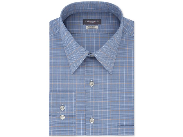 Van Heusen Men's Flex Classic/Regular-Fit Stretch Wrinkle-Free Check Dress Shirt Blue Size 15.5-34-35