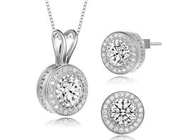 Genevive Silver CZ Necklace & Halo Stud Set