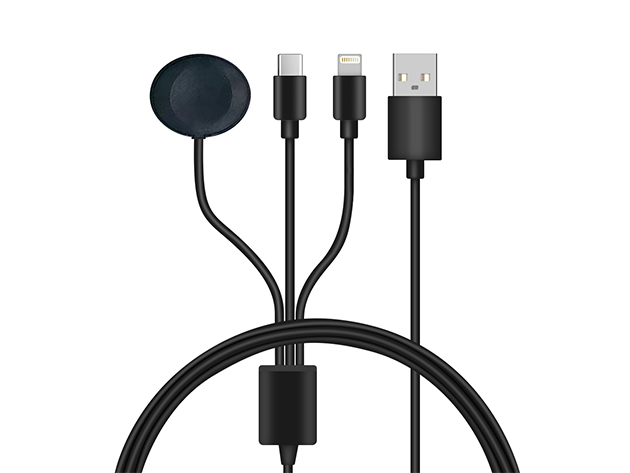 3-in-1 USB-C, iPhone & Apple Watch Lightning Charging Cable (Black)