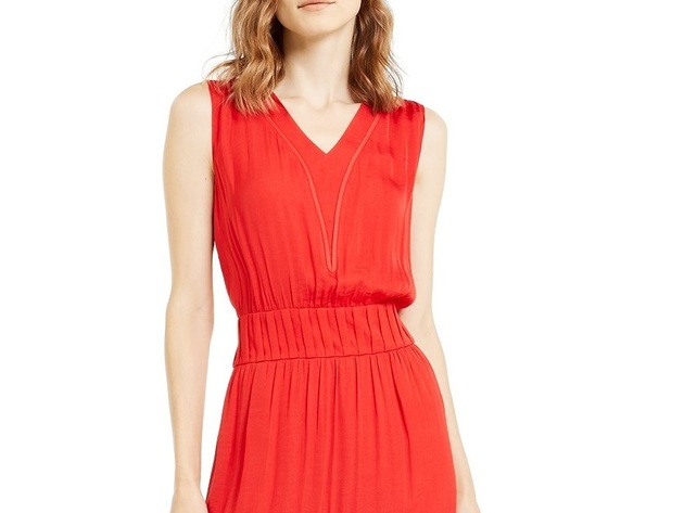 Alfani Women's Petite Smocked-Waist Fit & Flare Dress Medium Red Size 44