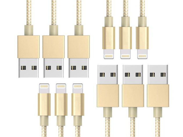 10-Ft. MFi-Certified Braided Lightning Cables: 6-Pack (Gold)