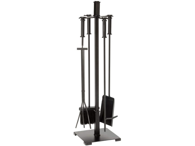 Uniflame F-1730 5 Piece Craftsman Fireset with Cylinder Handles Steel - Black (Like New, Damaged Retail Box)