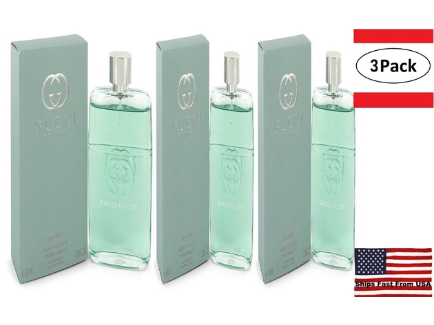 3 Pack Gucci Guilty Cologne by Gucci Eau De Toilette Spray 3 oz for Men