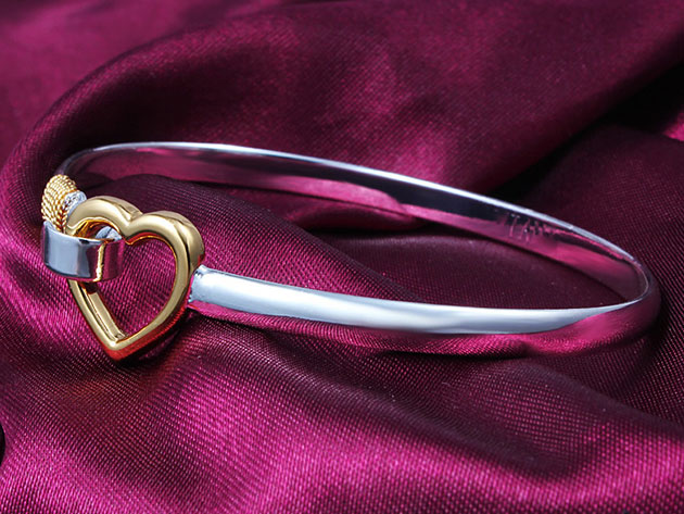 "Hold My Heart" White & Yellow Gold-Plated Polished Bracelet