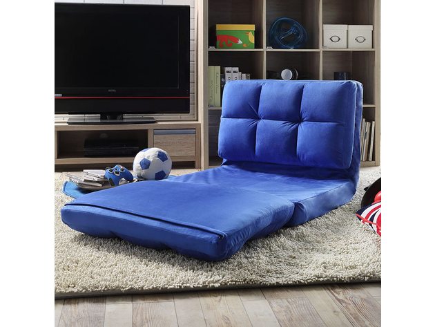 Loungie Micro-Suede 5-Position Metal Adjustable Convertible Flip Chair - Blue (Like New, Damaged Retail Box)