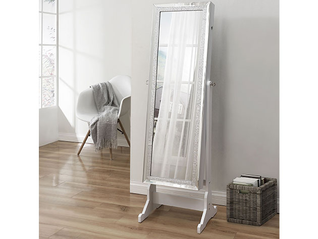 Sparkle Cheval Mirror Jewelry Armoire (Pristine White)