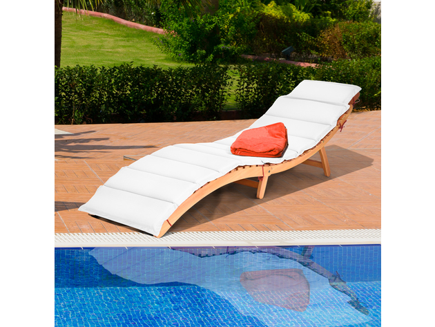 Costway 2 Piece Folding Wooden Outdoor Lounge Chair Chaise Red Cushion Pad Pool Deck 