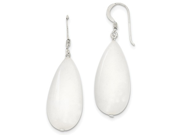 White Jade Tear Drop Earrings in Sterling Silver