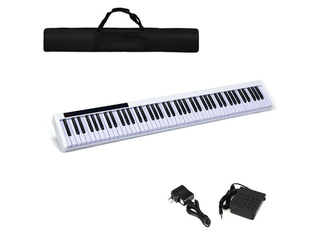 Costway 88 Keys Portable Digital Piano w/ Power Supply Sustain Pedal - White