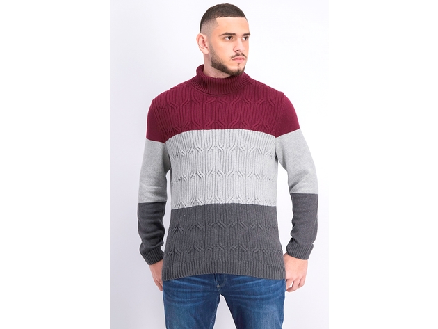 Tasso Elba Men's Chunky Cable-Knit Colorblocked Turtleneck Sweater  Red Size Large