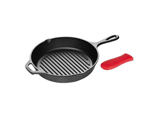 Lodge L8GPA1TS4 10.25 inch Cast Iron Grill Pan with Silicone Handle