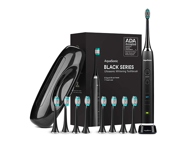 AquaSonic Black Series Toothbrush & Travel Case With 8 Dupont Brush Heads (2-Pack)