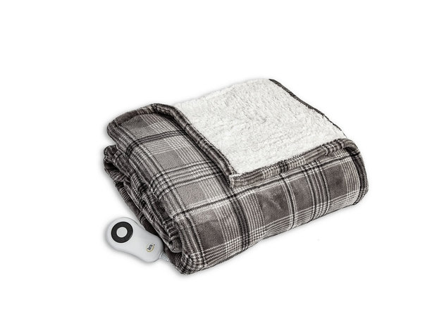 Serta Microplush Electric Heated Warming Throw Blanket - Silver Plaid