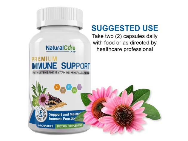 Natural Cure Labs Premium Immune Support with L-Lysine and 15 Vitamins- Support and Maintain Immune Function, 60 Capsules Dietary Supplement