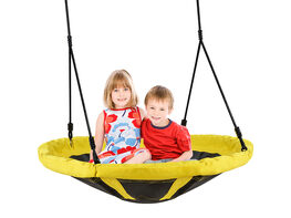 Costway 40'' Flying Saucer Round Tree Swing Kids Outdoor Play Set Gift w/Adjustable Ropes - Yellow/Black