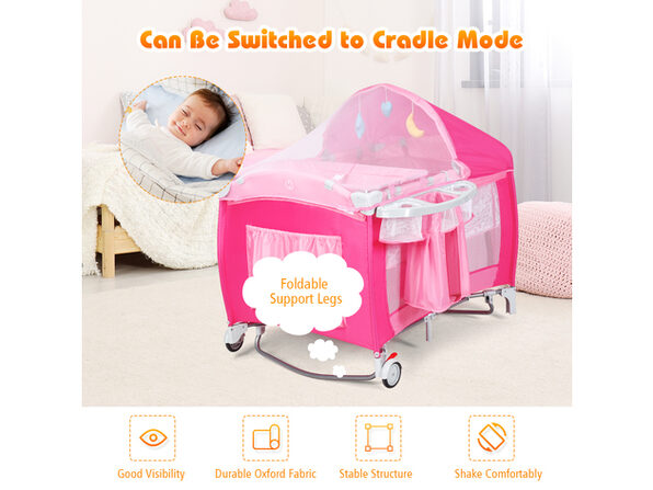 Costway foldable baby crib playpen travel infant bassinet bed clearance mosquito net music w bag