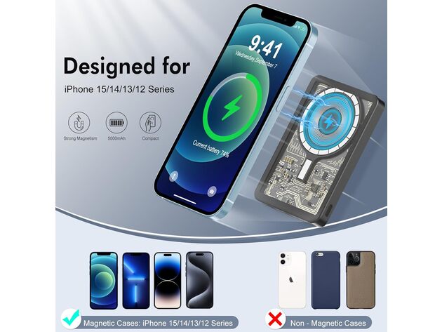 Ultra Slim Transparent 5,000mAh Magnetic Wireless Power Bank (Light Blue)