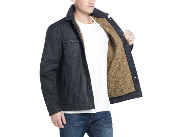 Weatherproof Men's Waxed Sherpa Lined Trucker Jacket Brown Size Small