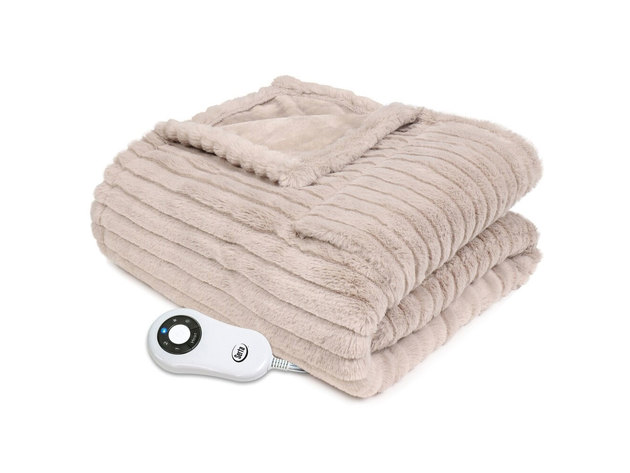 Serta Faux Rabbit Electric Heated Warming Pocket Wrap Taupe - Taupe