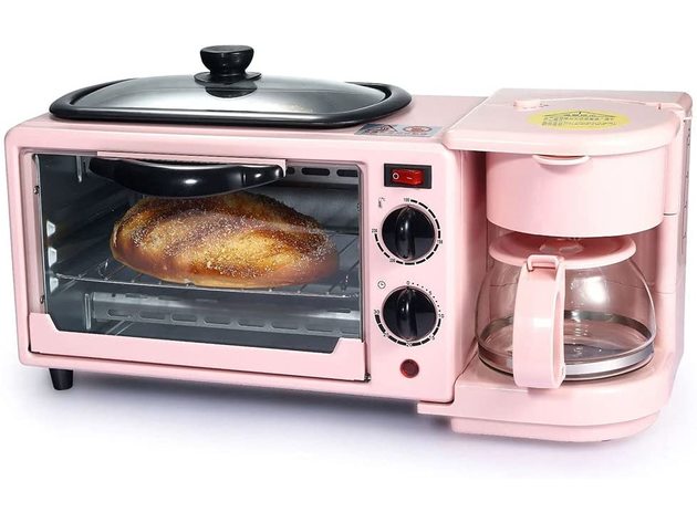 3-in-1 Breakfast Station - Coffee Maker, Non-Stick Griddle, and Toaster  Oven - Versatile Breakfast Maker Machine with Timer for