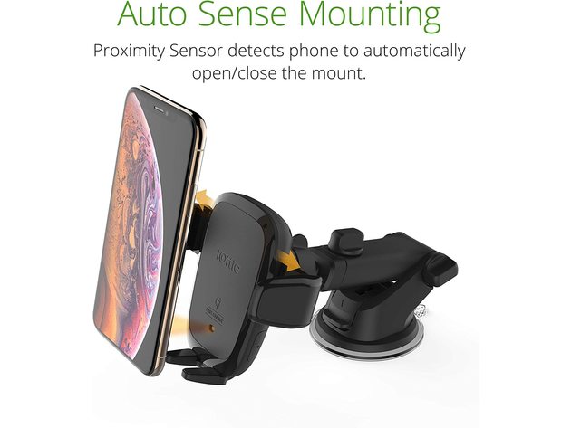 Auto Sense Qi Charging Clamping Dashboard Phone Mount for Smartphones