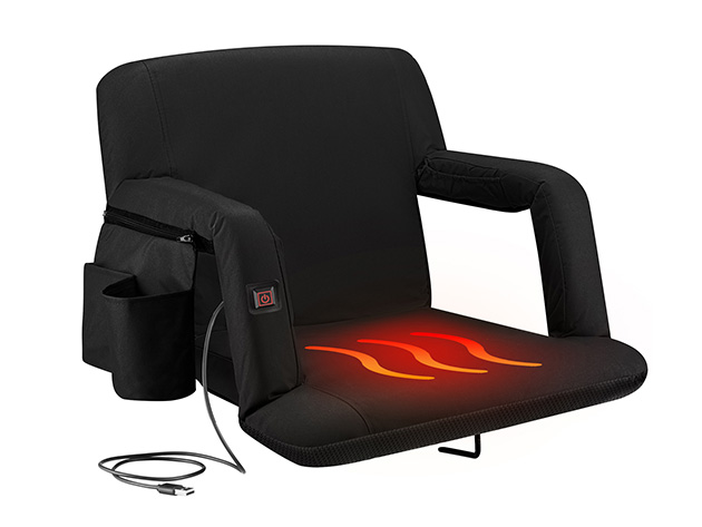 Extra Wide Heated Reclining Stadium Seat with Armrests & Side Pockets