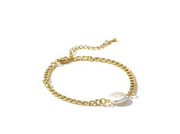 Gold Link Chain Bracelet for Women with Pearl Charm