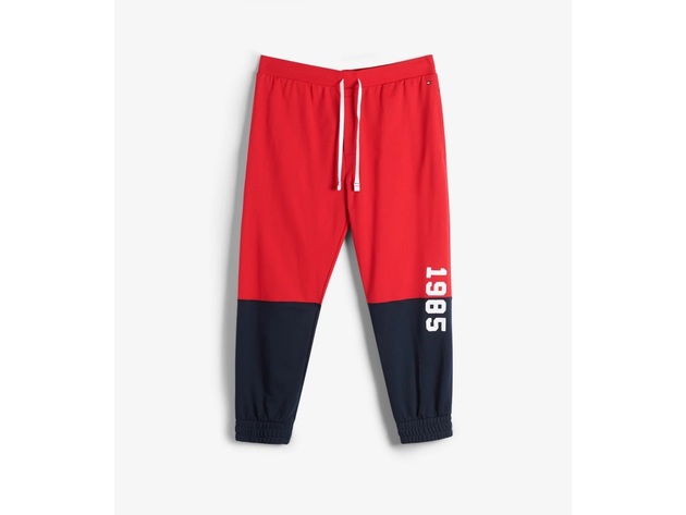 Tommy Hilfiger Men's Color Block Logo Joggers Red Size Extra Large