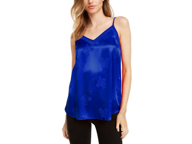 1.State Women's Chiffon Inset Floral Jacquard Camisole Top Blue Size Medium