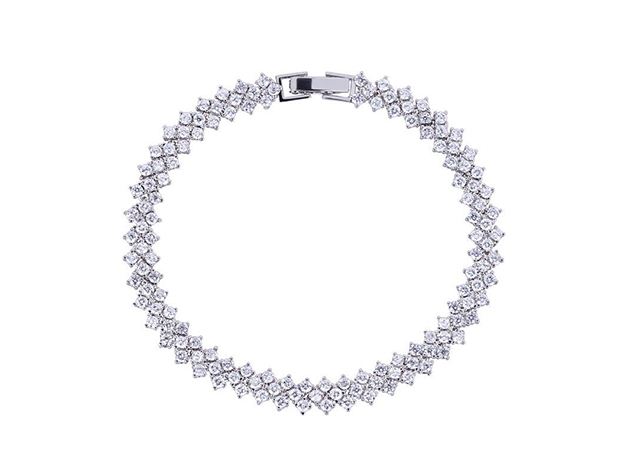 Heart Shaped Tennis Bracelet with Round Cut White Diamond Cubic ...