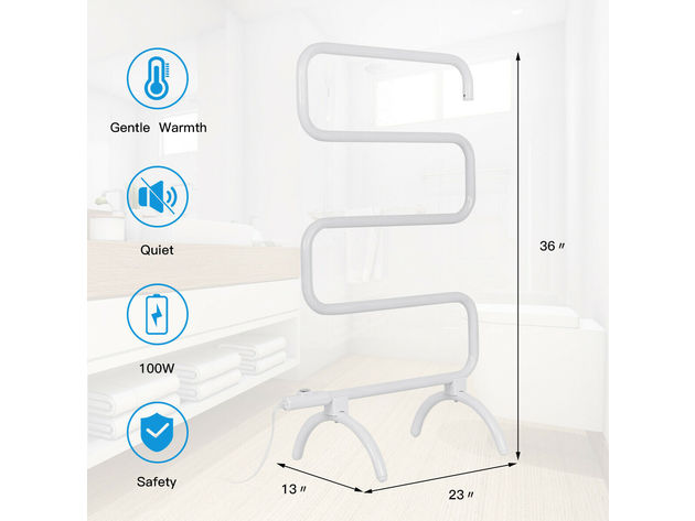 Costway 100W Electric Towel Warmer Drying Rack Freestanding and Wall  Mounted White - White