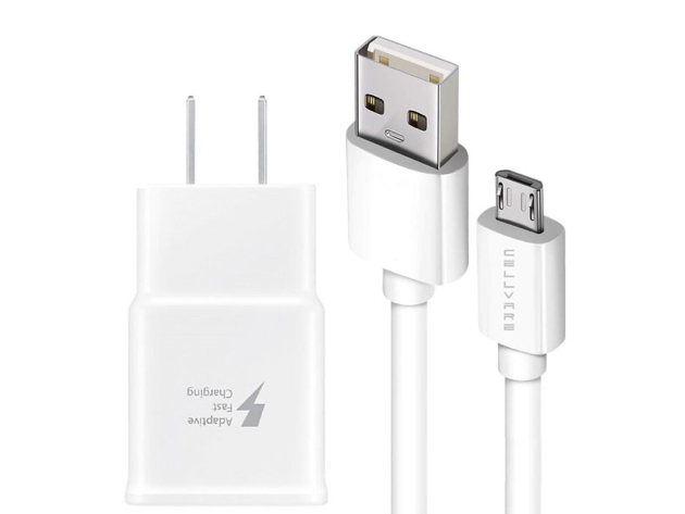 Adaptive Fast Charging (AFC) Wall/Travel Charger w/ Micro USB 5 Ft Cable for Samsung, AT&T, T-Mobile, Verizon - White