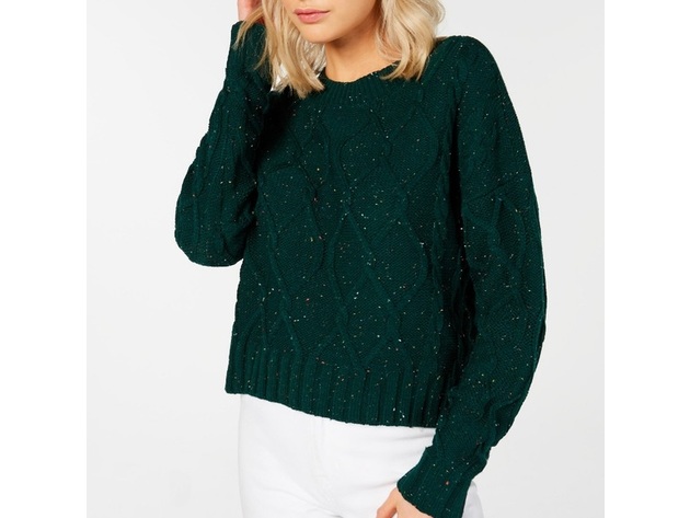 Ultra Flirt Juniors' Marled Cable-Knit Sweater Green Size Small
