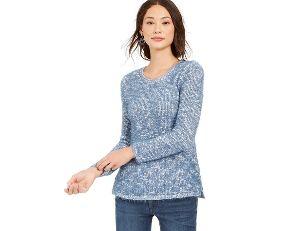 Style & Co Women's Marled Eyelash-Texture Sweater Navy Size Extra Large