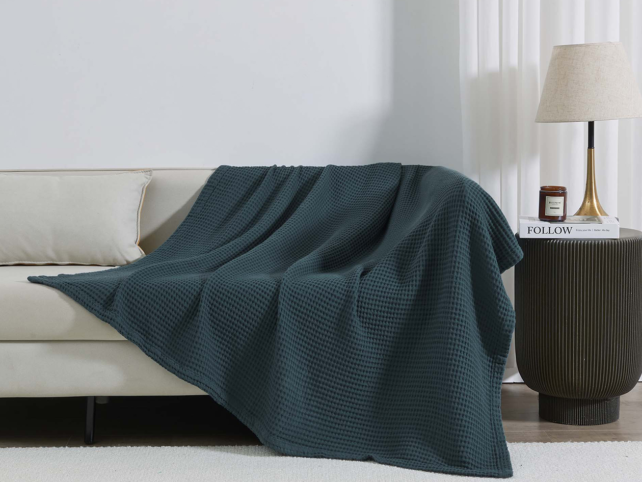 Vintage Cotton Waffle Blanket (King/Indigo)