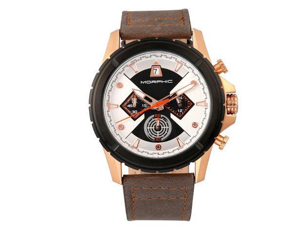 Morphic M57 Chronograph Leather Watch (Rose Gold/Grey)