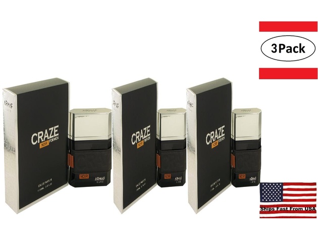 3 Pack Armaf Craze Noir by Armaf Eau De Parfum Spray 3.4 oz for Men